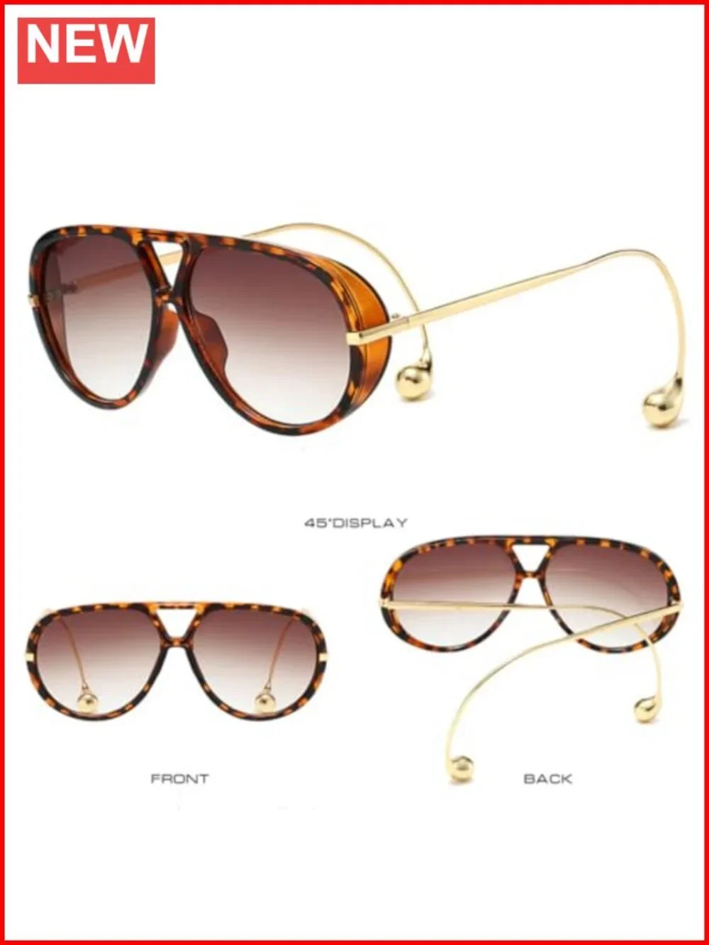 Oversized Retro Aviator Sunglasses UV400 Protection Double Bridge